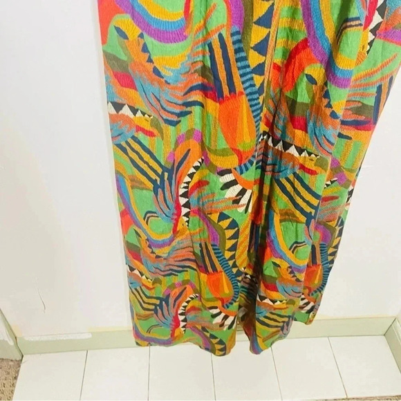 NEW Farm Rio Wide Leg Jumpsuit Anthropologie Tropical Print Linen Blend - Picture 9 of 14